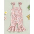 thumbnail image 4 of Bagilaanoe Toddler Baby Girl Summer Jumpsuit Sleeveless Floral Print Romper Overalls 6M 12M 18M 24M 3T 4T Kids Long Flare Pants Summer Outfits, 4 of 7