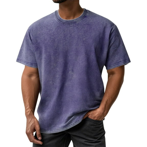Zimjoy Mens Purple Tshirt Casual Mens Washed Cotton T Shirts Loose Fit Short Sleeve Oversized Tshirts for Men Crewneck Vintage Men's Clothing, Dark Purple M