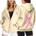 thumbnail image 2 of Breast Cancer Awareness Hoodies for Women Long Sleeve Loose Casual Zip Up Jacket Hooded Sweatshirt with Pockets, 2 of 8