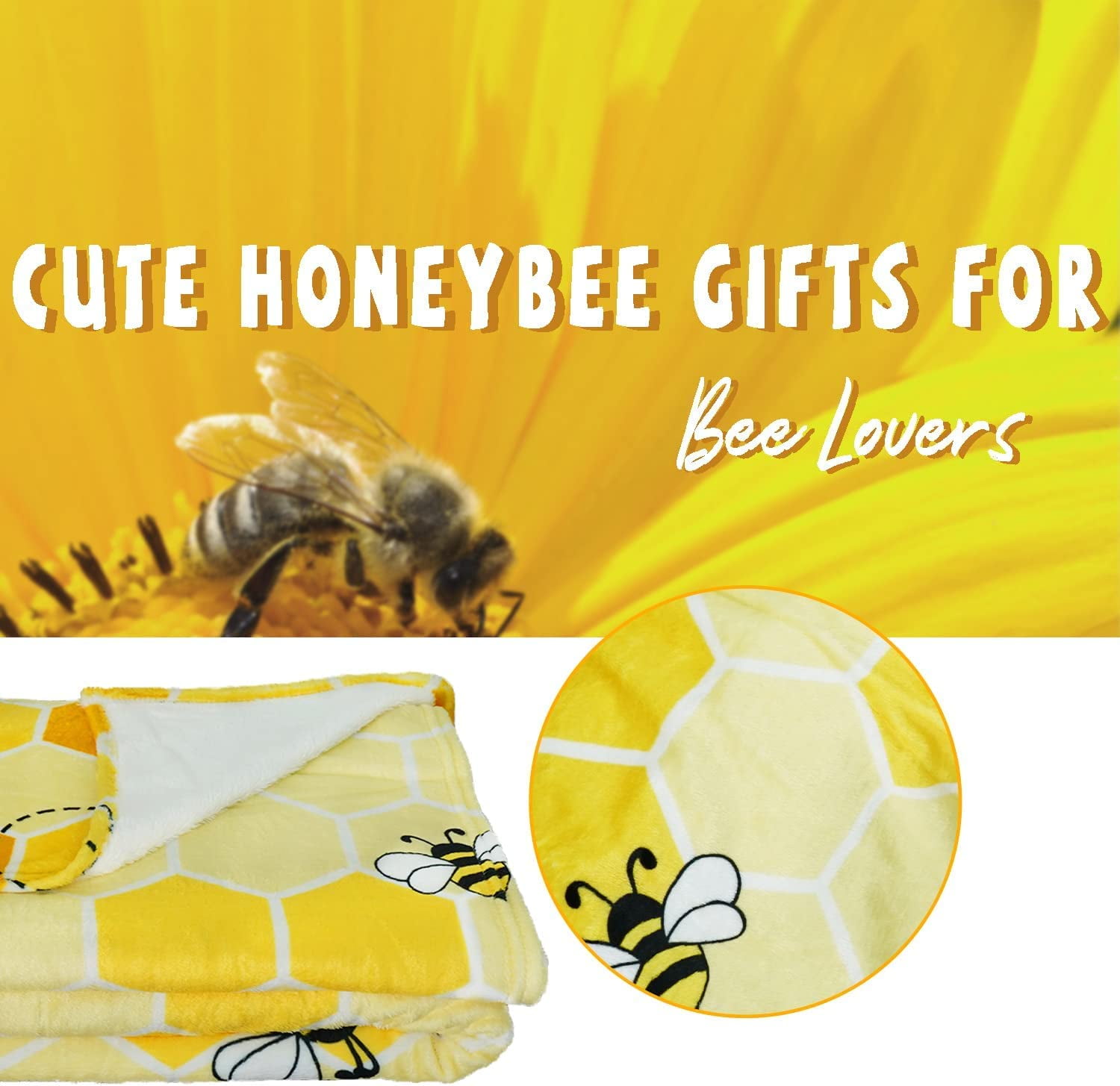 Bee Blanket - Cute Bee Gifts for Women Bee Lovers- Bee Throw Blankets -  Bees Cozy Soft Kawaii Cartoon Plush Yellow Blanket - Christmas Birthday  Gifts