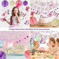 thumbnail image 2 of Birthday Party Decorations for Women Girl- Purple Happy Birthday Banner with Honeycomb Ball, Butterflies Hanging Swirl Streamer, Circle Dot Garland Decoration, 2 of 7