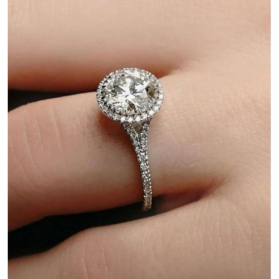 vylahjewellery 2 Ct Round Cut Women's Wedding Ring 14K Rose Gold Ring Expensive Moissanite Diamond Halo Engagement Ring