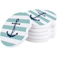 thumbnail image 1 of FMSHPON Nautical Theme Anchor Geometric Aqua Green Stripes Set of 4 Car Coaster for Drinks, Absorbent Ceramic Stone Coasters Cup Mat with Cork Base for Home Kitchen Room Coffee Table Bar Decor, 1 of 5