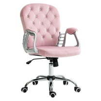 Pink Velvet Office Chair, Button Tufted Swivel Desk Chair with Armrests