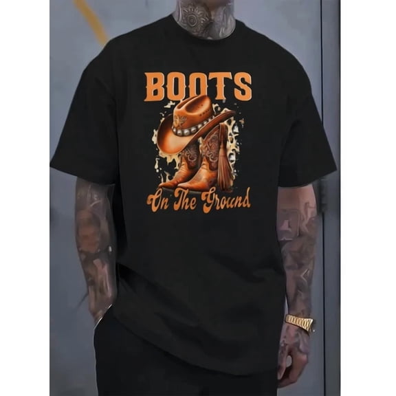 T-Shirt With Men'S Western Cowboy Boots Graphic T-Shirt "Boots On The Ground" Design