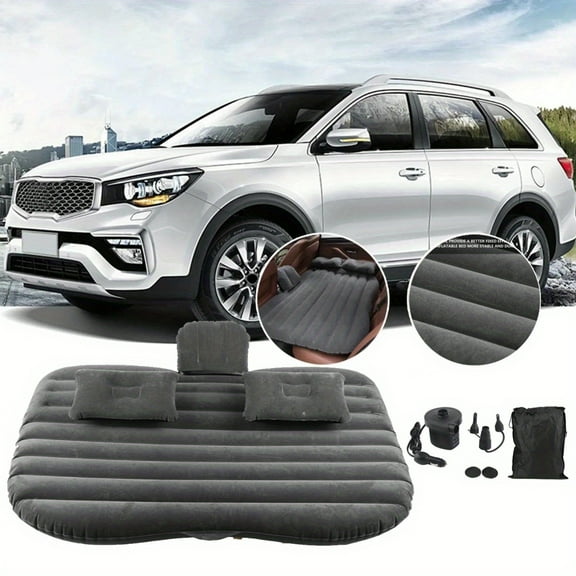 Car Air Mattress Portable Car Bed Back Seat Camping Bed Inflatable Dog Bed for Car Universal SUV Camping Mattress with Car Air Pump 2 Pillows ( Black