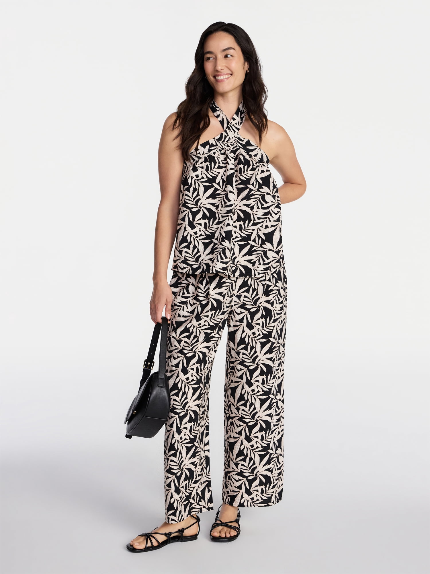 Time and Tru Women's Wide Leg Print Pants, Sizes XS-XXXL