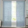 thumbnail image 3 of Vintage Sky Blue Semi Sheer Curtains 96 Inch Length 2 Panels Set,Farmhouse Retro Solid Color Linen Texture Sheer Kitchen Curtain Voile Window Curtain for Living Room Bedroom Rod Pocket Drapes, 3 of 7