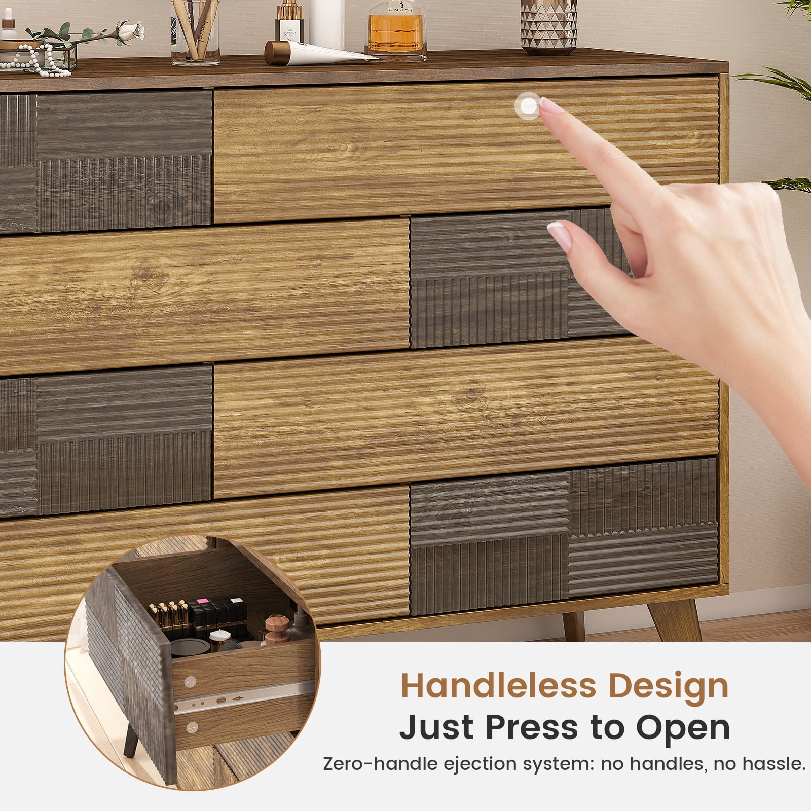Danpinera Home 8 Drawer Dresser for Bedroom, 34" Tall Large Wood Chest of Drawers & TV Stand, Modern Fluted Panel Storage Organizer, Dark Wood