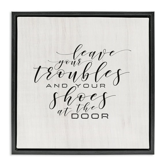 Stupell Industries Troubles & Shoes at Door Inspirational Painting Black Floater Framed Canvas Art Print Wall Art, 18 x 18