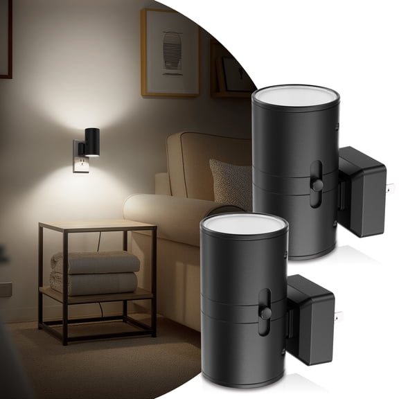 LOHASLED 2 Pcs Black Cool White 5000K Cylinder Night Light with Dimmer