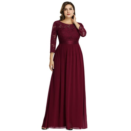 Ever-Pretty Womens Floral Lace Long Sleeve Bridesmaid Dresses for Women 74122 Burgundy