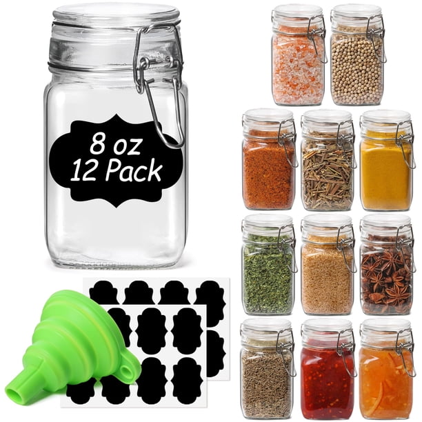Juego de tarros de vidrio ComSaf de 240 ml con tapa hermética, 12 unidades, para cocina