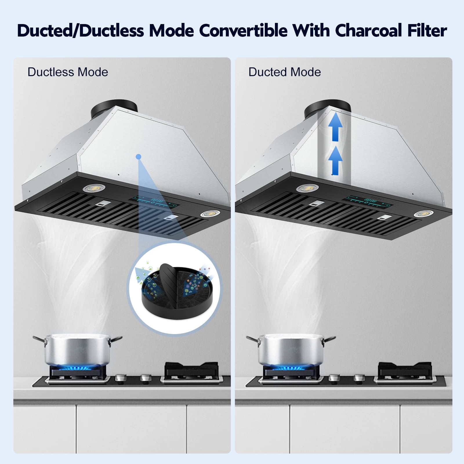 900 CFM Range Hood Insert 30 inch, Ducted/Ductless Convertible Duct , Stainless Steel Vent Range Hoods