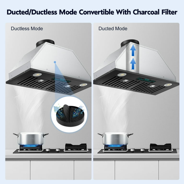 900 CFM Range Hood Insert 30 inch Ducted Ductless Convertible Duct Stainless Steel Kitchen Vent Hood