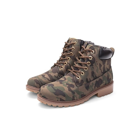 

Woobling Ladies Ankle Booties Lug Sole Combat Boot Casual Winter Boots Women Shoes Retro Short Bootie Plush Lined Lightweight Camouflage 10