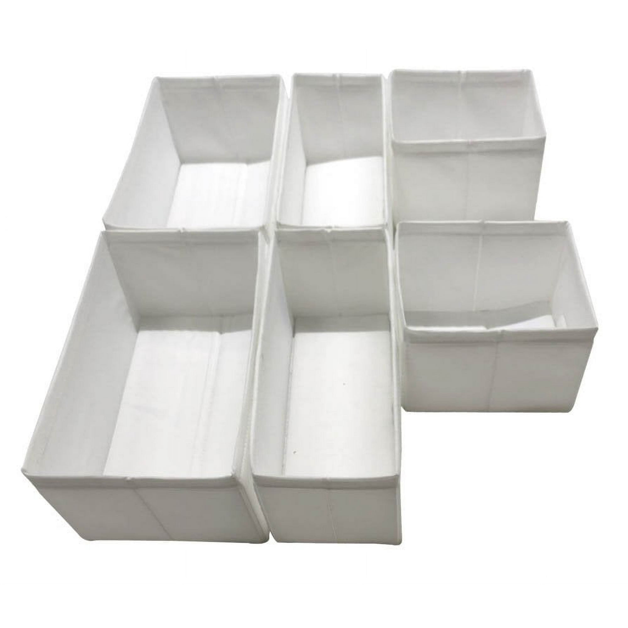 Mainstays 6 pack White Fabric Drawer Organizer Divided Compartment Set - 3 Sizes