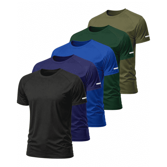 YeneSen Men’s Quick Dry Athletic T-Shirts 3/5 Pack, Moisture Wicking Short Sleeve Workout Shirts for Gym Running Training