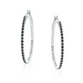 thumbnail image 2 of Bling Jewelry Womens Bridal Pink White Black CZ Hoop Earrings Pave Thin Inside Out 1.75 Inch Silver, 2 of 5