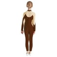 thumbnail image 2 of Haitryli Kids Girls Full Body Figure Ice Skating Jumpsuit One Piece Bodysuit Long Sleeve Gymnastics Leotard Brown 14, 2 of 5