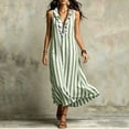 thumbnail image 5 of Eawtki Women's V Neck Sleeveless Maxi Dress Ruffle Trim Vertical Stripes With Pockets Loose Fit Casual Beach Dress, 5 of 6