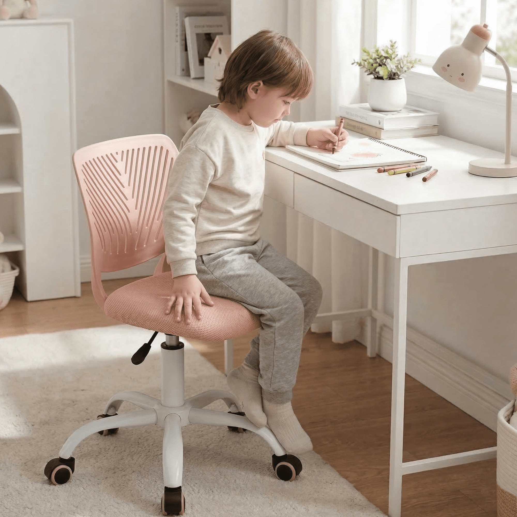 Homy Casa Teen Desk Chair with Mesh Back, Adjustable Swivel Cute Vanity Chair,Rose