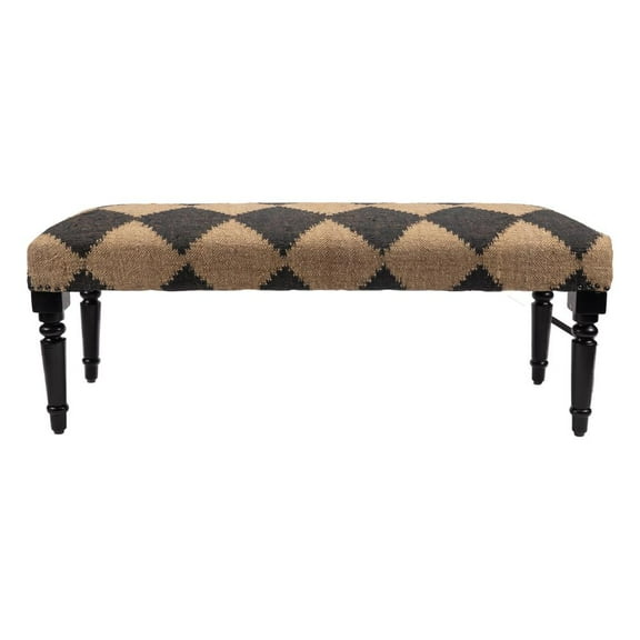 HomeRoots 47" Tan And Black Black Leg Checkered Upholstered Bench