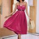 thumbnail image 1 of Vestido Halter Plisado Vestido halter plisado para mujer Vestidos con espalda abierta Color sólido Vestido sexy (Rojo S) Cgtredaw Para estrenar, 1 of 1