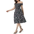 thumbnail image 4 of INSPIRE CHIC Sleeveless Floral Smocked Dress for Women's Off Shoulder Summer Short Dress, 4 of 5