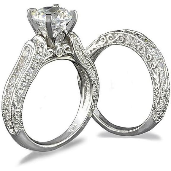 Dazzlingdaimonds Jewels 2.60 Ct Round Cut White Diamond Engagement Wedding Thanksgiving Christmas Bridal Ring Set 14K White Gold Plated 925 Sterling Silver For Women's -4