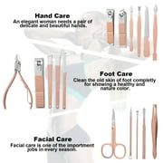 Abaima 16pcs Manicure Sets,Mini Pedicure Kit Nail Clippers,Professional Grooming Kit with PU Leather Case, Stainless Steel Trave Nail Care Tools(Pink)