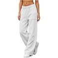 thumbnail image 6 of Iroehba Pants for Women Relaxed Mid Waist Solid Trousers Drawstring Sweatpants with Roomier Wide Leg Cut, With Side Pockets for Weekend Trips and Casual Outfit Matching, 6 of 6
