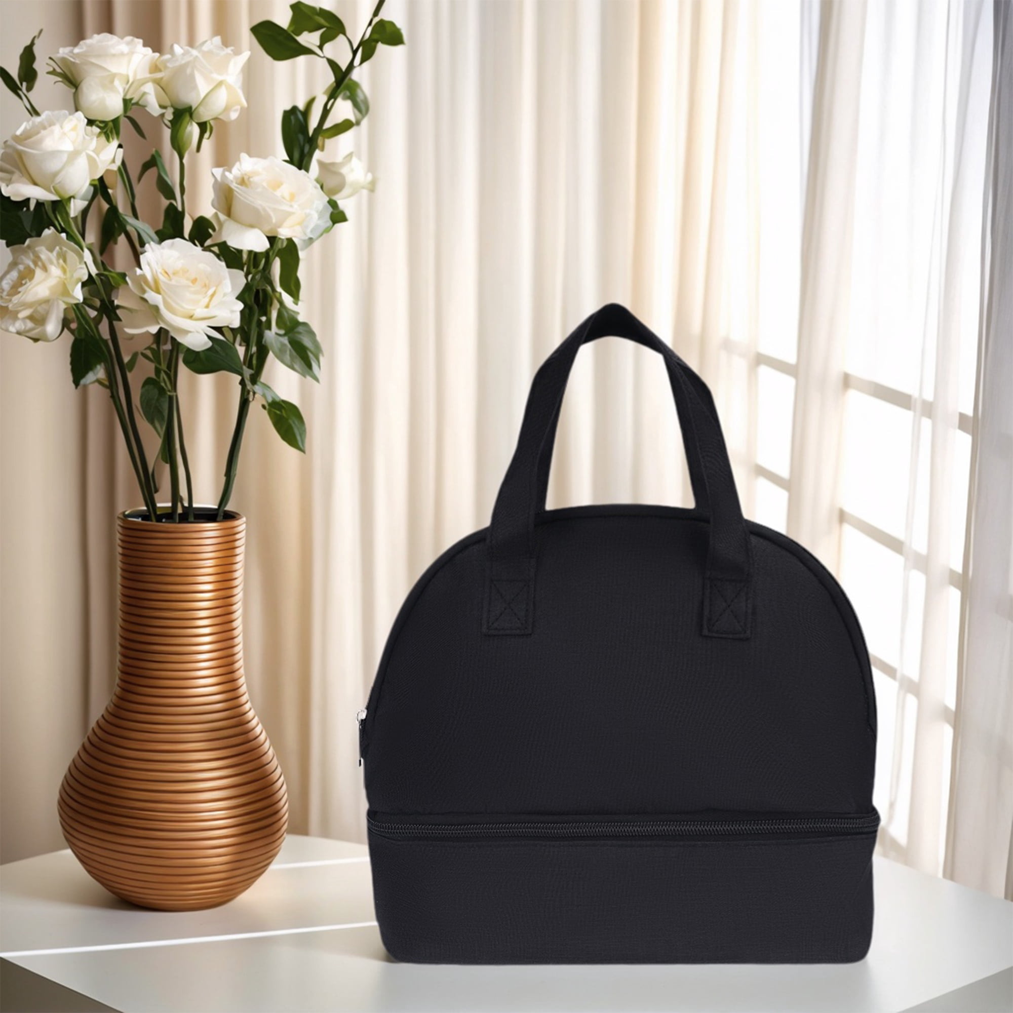 Unique Bargains Lunch Bag Insulated Bag Cute Tote Bag Black