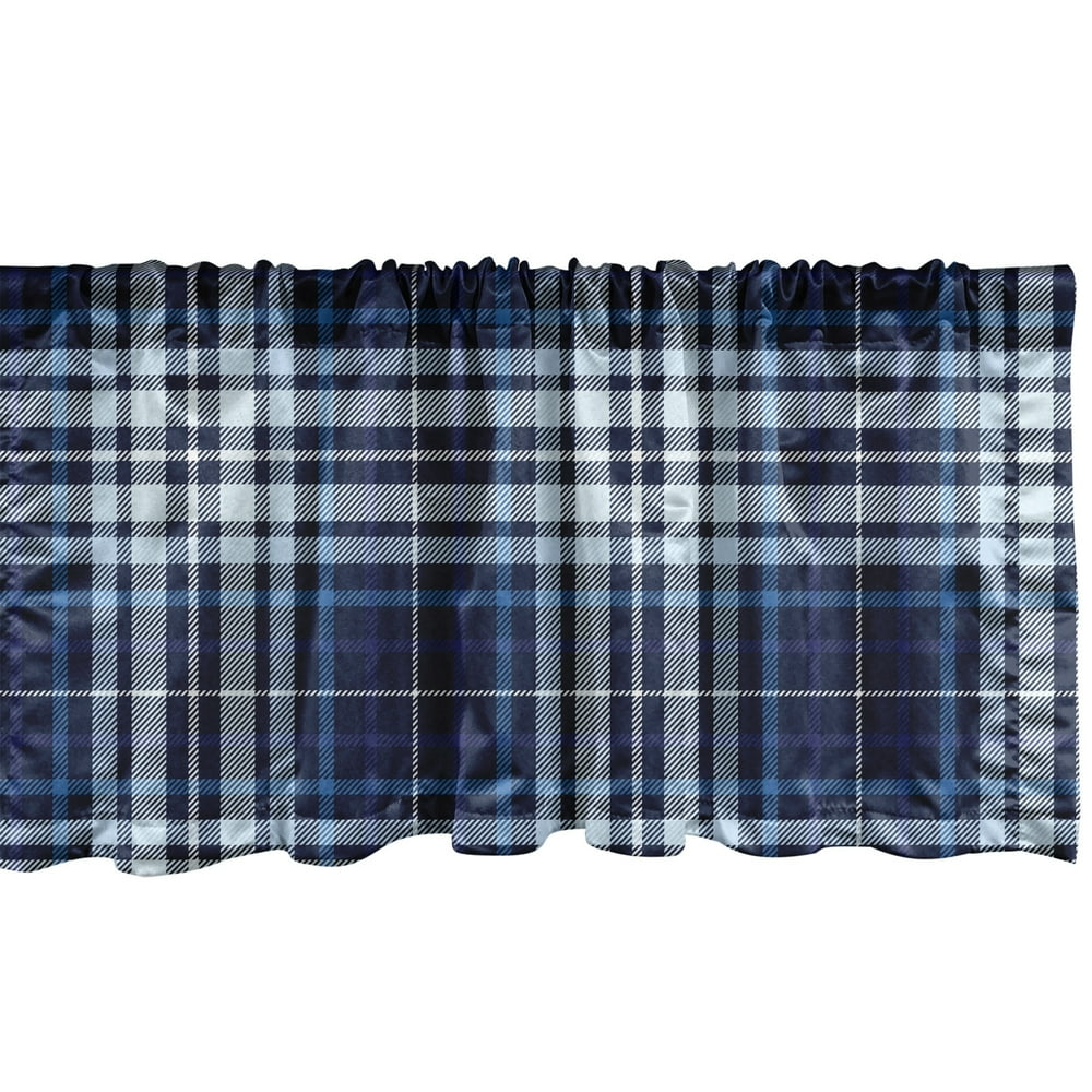 Ambesonne Navy Plaid Window Valance, Abstract Lines Overlapped