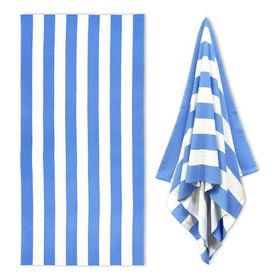 Large Oversized Beach Towel - 35 X 70 Inch Plush Microfiber Pool Towel, Striped Quick Dry Swim Towel Blue
