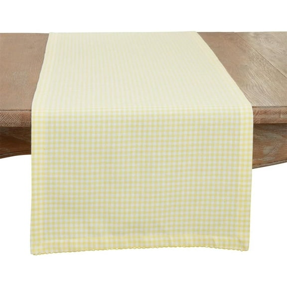 Fennco Styles Country Gingham with Crochet Edge Cotton Table Runner 16”W x 72" L - Purple Checkered Table Cover for Home Décor, Dining Table, Banquets, Holidays and Special Occasions