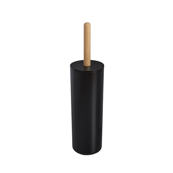 Mainstays Toilet Bowl Brush and Holder, Black with Natural Bamboo Handle on Brush