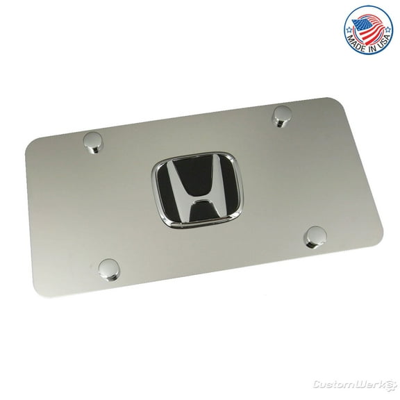 Honda Black 3D Logo Chrome Stainless Steel License Plate