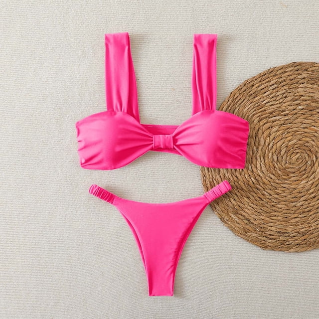 Traje de baño de 2 piezas para mujer, trajes de baño para mujer, bikini de cintura alta con cordón ajustable, traje de baño dividido para mujer