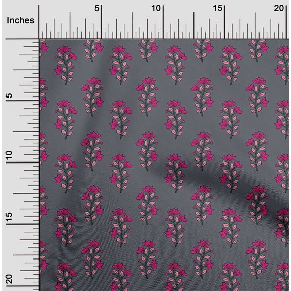 oneOone Organic Cotton Voile Fabric Leaves & Floral Block Printed Craft Fabric BTY 42 Inch Wide