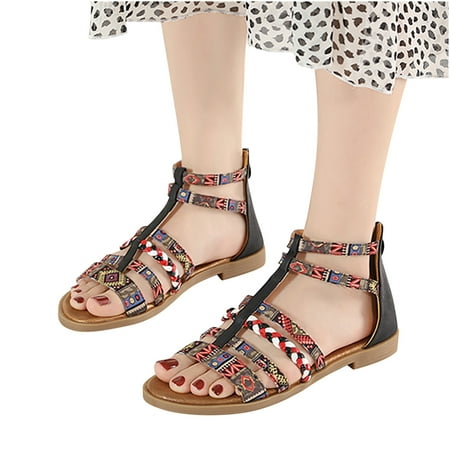 

Sunvit Women s Flat Sandals- Casual Open Toe Roman Beach Sandals Summer Slide Sandals #360 Black