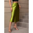 thumbnail image 5 of Olive Green Satin High-Waist Flowing Midi Slip Skirt Sheath, 5 of 7
