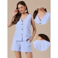 thumbnail image 2 of DARING DIVA Women's Gingham 2 Piece Outfits Beach Plaid Vest and Shorts Sets 2XL Blue, 2 of 6