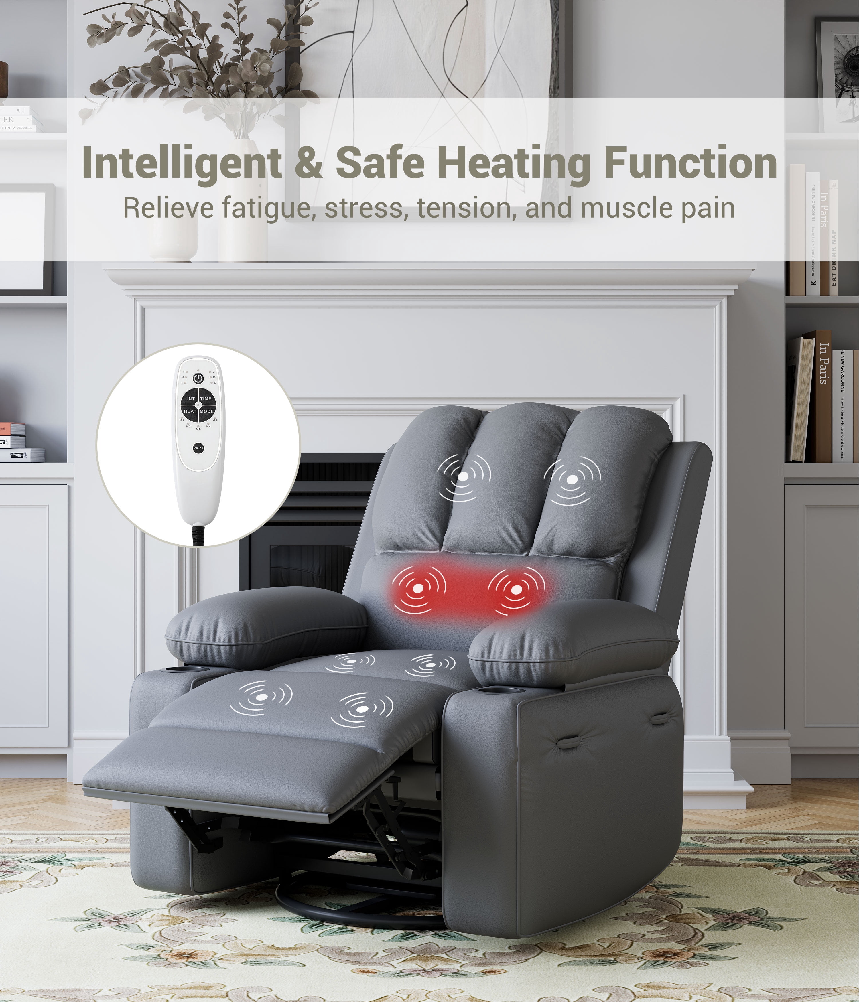 360° Swivel Rocker Recliner Chair for Adults, Lazy Recliner for Adults, 22 in with 1.5X Sponge Filling, Side Pocket, and Cup Holder, for Living Room, Bedroom, and Nursery, Gray