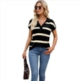 thumbnail image 3 of Sudadera de Corta para Mujer, Cuello en V, Casuales A Rayas, Blusas Holgadas de Verano. Negro M, 3 of 9