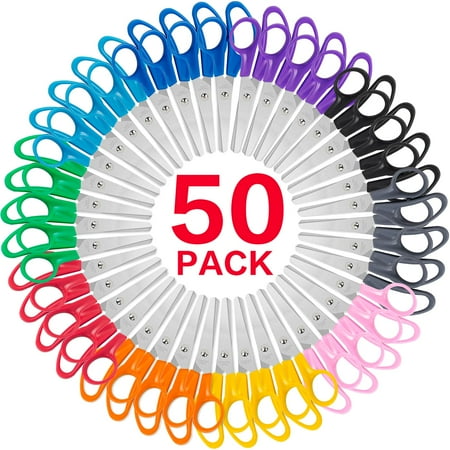 50 Pack Kids Scissors, 5 Inch Bulk Scissors School, Blunt Tip Scissors Child Student Teacher, Kids Safety Scissors Preschool Classroom Office Home, School Supplies Craft Cutting Paper RDD5