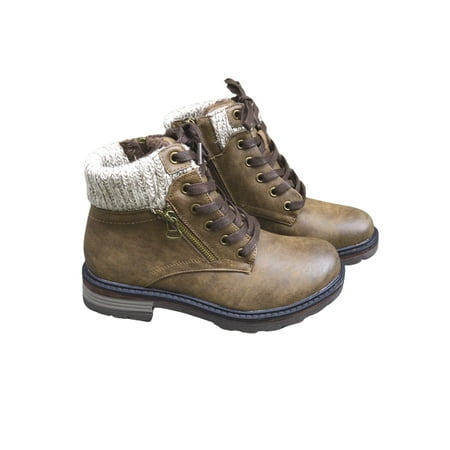 

TAONMEISU Women s Combat Boots - Anti-Slip Lace Up Ankle Boots with Fur Inside and Zipper Black Gray Khaki for Autumn Winter