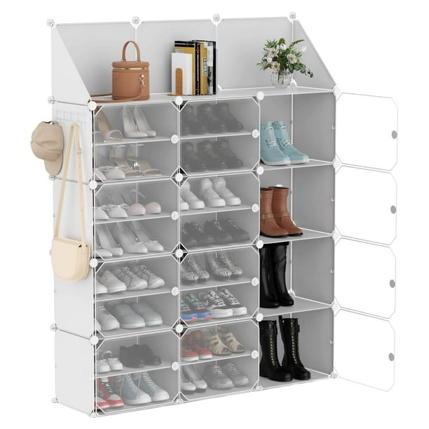 Zapatero Modular con Cubierta, 12 Niveles, Organizador de Zapatos o Sneakers, Incluye Manijas, Ganchos, Cierre tipo Click, 4 Niveles de Almacenamiento, Mueble Organizador, Estante Zapatera