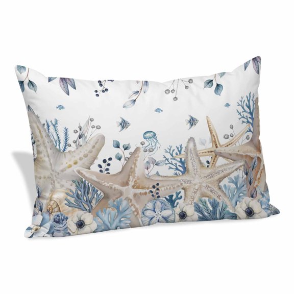 Blue Beige Coastal Pillow Covers 24"x36", Beach Starfish Summer Eucalyptus Soft Brushed Microfiber Breathable Throw Pillow Covers, Decorative Pillowcase with Zipper for Couch Sofa Bedroom Living Room