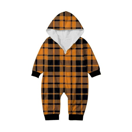 

SwoHaoen Halloween Pajamas Family Matching Sets Plaid Hooded Pjs Zippered Sleepwear Jammies Holiday Pajama Baby:18-24 Months